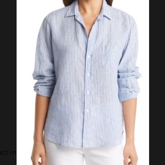 Frank & Eileen Blue and White Striped Linen Top - Picture 1 of 2